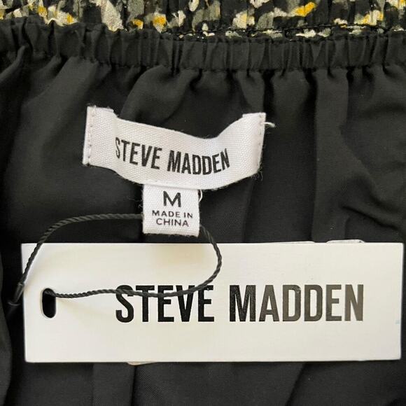 Steve Madden Shannon Chiffon Smocked‎ Blouse Long Sleeve Black Womens Size M NWT - Picture 10 of 12